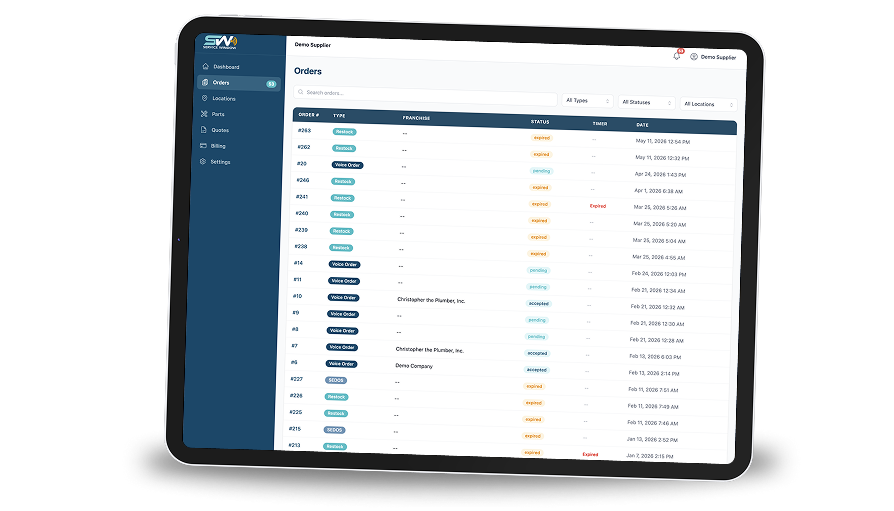 ServiceWindow supplier orders on tablet
