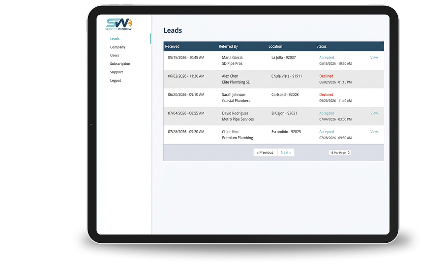 ServiceWindow on tablet